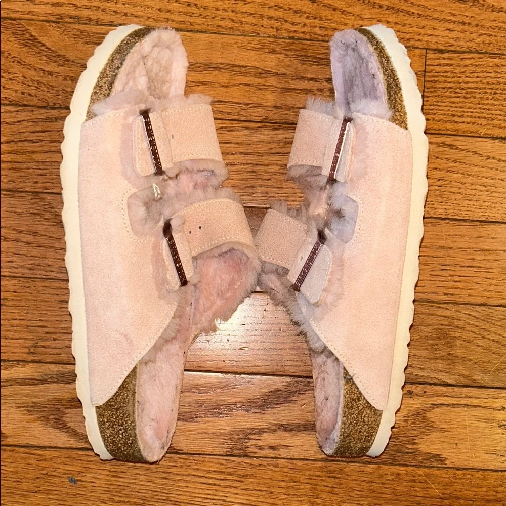Birkenstock Womens Arizona Shearling Suede Sandals Light Rose EU40 US 9.5 Buckle - Picture 8 of 9